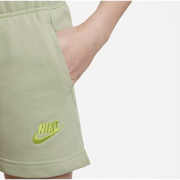 NIKE Olive Aura SPORTSWEAR CLUB FRENCH TERRY FLEECE SHORTS M standard fit girls - Picture 3 of 3
